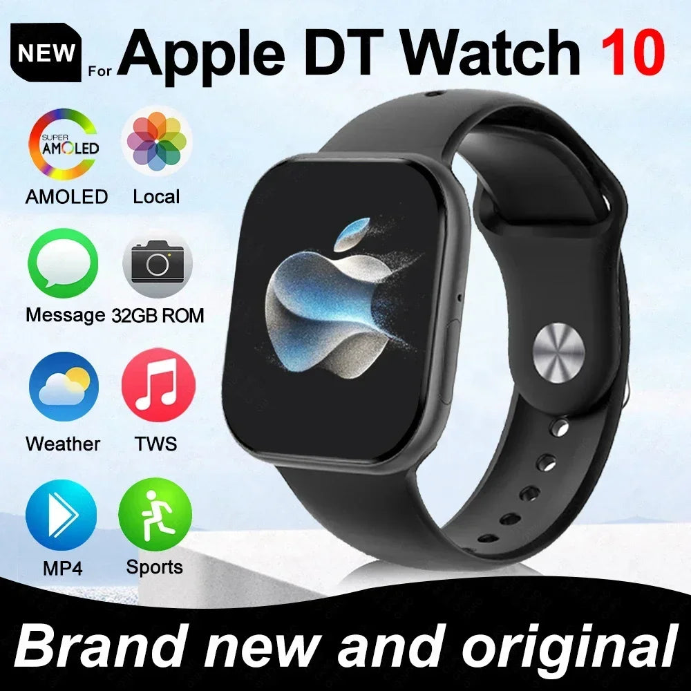 2025 Nouvelle montre connectée originale pour Apple DT Watch 10 Homme AMOLED 4 Go Mémoire Musique 3D Surround Appel BT Étanche Montre intelligente Femme