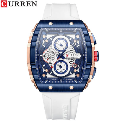CURREN Square Chronograph Silicone Strap Watch 47mm