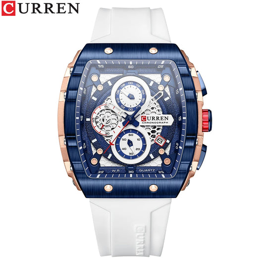 CURREN Square Chronograph Silicone Strap Watch 47mm