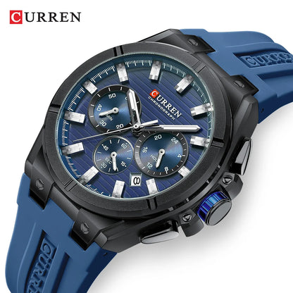 CURREN Montre-bracelet de luxe pour homme chronographe date étanche bracelet en caoutchouc montres décontractées à quartz pour hommes montre de sport masculine Reloj