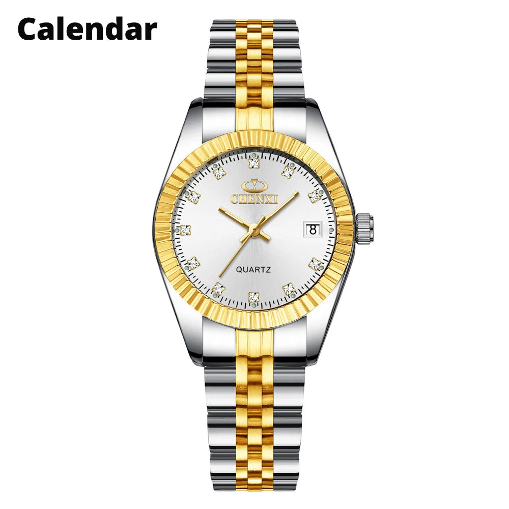 ChronoState Golden Aura Rhinestone Quartz Watch for Women