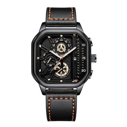 Big Dial Square Watch with PU Leather Strap 42mm 9mm Thickness