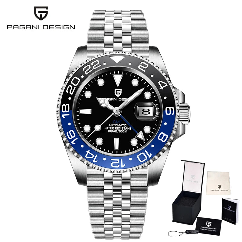 PAGANI DESIGN PD-1662 Montre-bracelet mécanique de luxe GMT pour hommes Verre saphir Acier inoxydable Montres automatiques étanches à 100 m