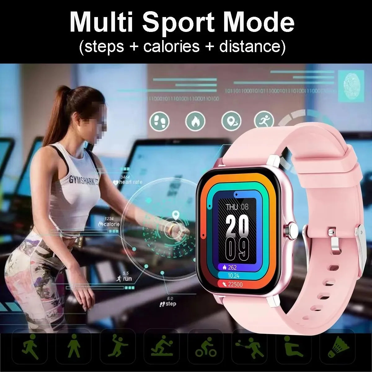 Montre connectée étanche 1,83'' avec réponse aux messages, appels, surveillance du sommeil, podomètre sportif, alertes d'informations pour iPhone Android