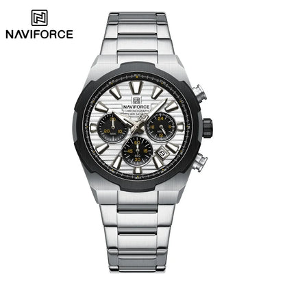 Montre-bracelet à quartz NAVIFORCE pour homme, multifonctionnelle, avec calendrier, chronomètre, lumineuse, étanche 30 ATM, bracelet en acier inoxydable