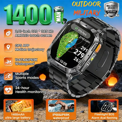 Nouvelle montre connectée 2026 Sport HD AMOLED Appel Bluetooth Étanche IP68 Lampe de poche GPS Extérieur Homme Batterie intelligente grande capacité 1000mAh