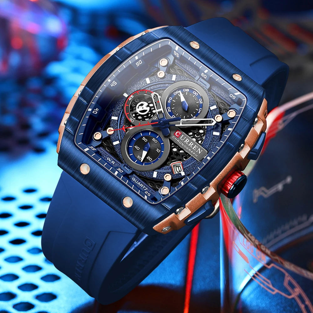 CURREN Square Dial Chronograph Watch Silicone Strap