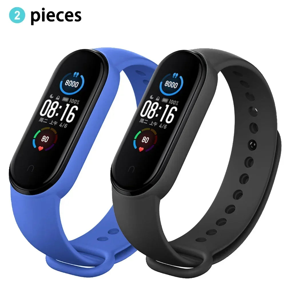 2PCS Watch Strap For Xiaomi Mi Band 7 6 5 4 3 Wristband Silicone Bracelet Wrist Straps MiBand 3/4 band6 Smartwatch Accessories