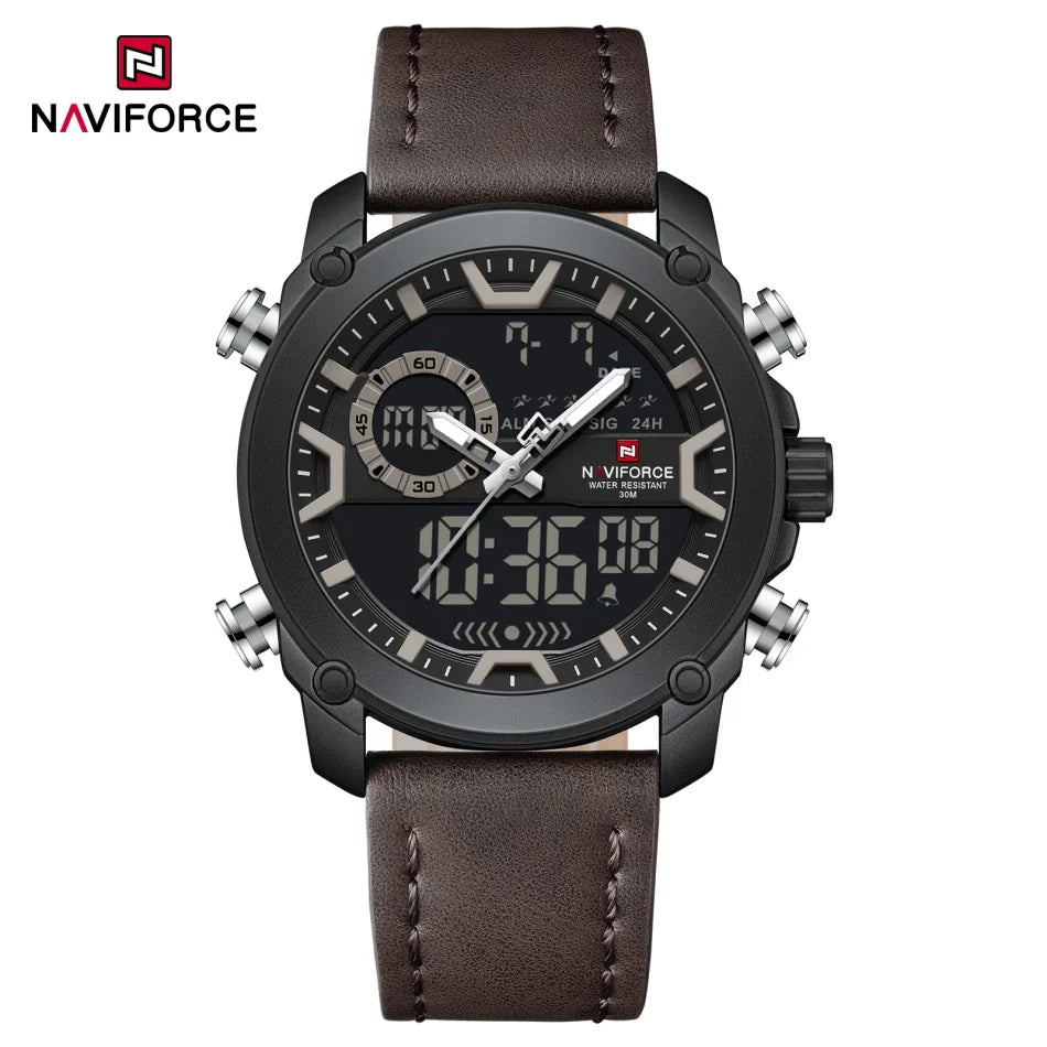 Montres Homme NAVIFORCE Montre-Bracelet Quartz Sport Double Affichage Décontracté Mode Alarme Bracelet Véritable Homme Étanche 30m