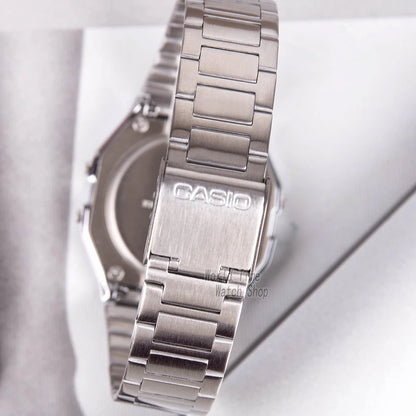 Montre Casio argentée pour hommes, ensemble de luxe, affichage numérique LED, étanche, à quartz, style sportif militaire, montre-bracelet relogio masculino