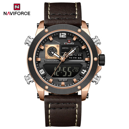NAVIFORCE Double Display Leather Band Watch