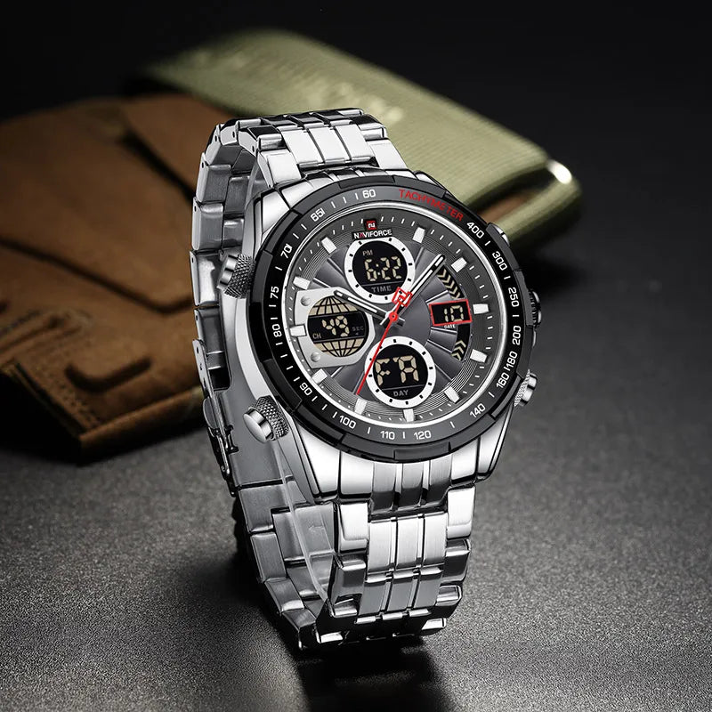 NAVIFORCE Montres à quartz pour hommes Nouvelle montre-bracelet sport double affichage étanche 30m Montre décontractée en acier inoxydable Relogio Masculino