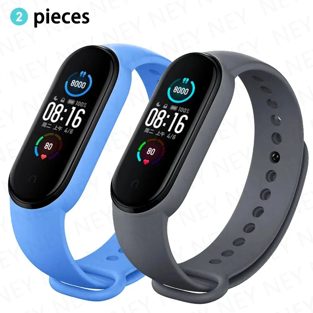 2PCS Watch Strap For Xiaomi Mi Band 7 6 5 4 3 Wristband Silicone Bracelet Wrist Straps MiBand 3/4 band6 Smartwatch Accessories