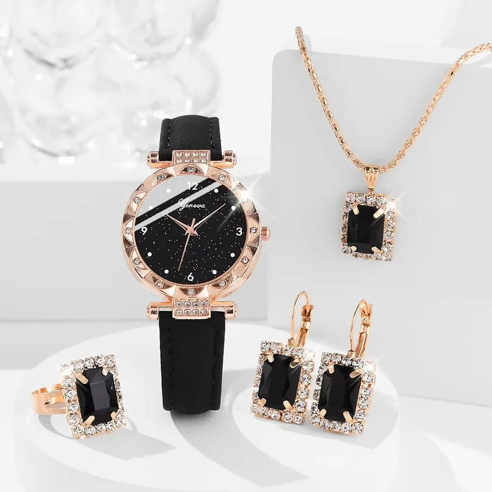 Montres pour femmes, ensemble de 5 pièces, montres-bracelets élégantes et luxueuses en strass pour femmes, montre à quartz pour fille, bracelet-montre, cadeau