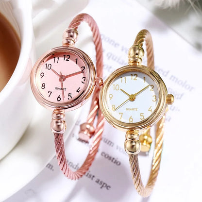 2PCS Fashion Luxury Women's Watch Gold Fine Strap Ladies Watch For Bracelet Montre Femme Female Wrist Watch Women Clock Relojes