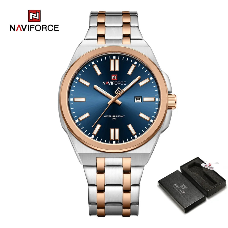 Montre à quartz NAVIFORCE pour hommes, de luxe, pour affaires, lumineuse, en acier inoxydable, étanche, calendrier, montre-bracelet, Reloj Hombre