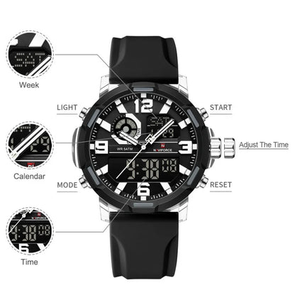 NAVIFORCE 2026 Montre homme nouvelle 5ATM étanche Double affichage Chronographe Réveil Montre-bracelet Montres tendance pour homme NF7130