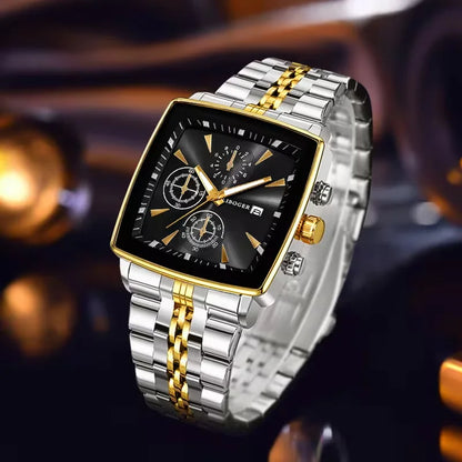Montre-bracelet à Quartz de Luxe pour Homme avec Cadran Carré, Montre d'affaires à la Mode en Acier Inoxydable avec Calendrier Reloj Hombre (Sans boîte)