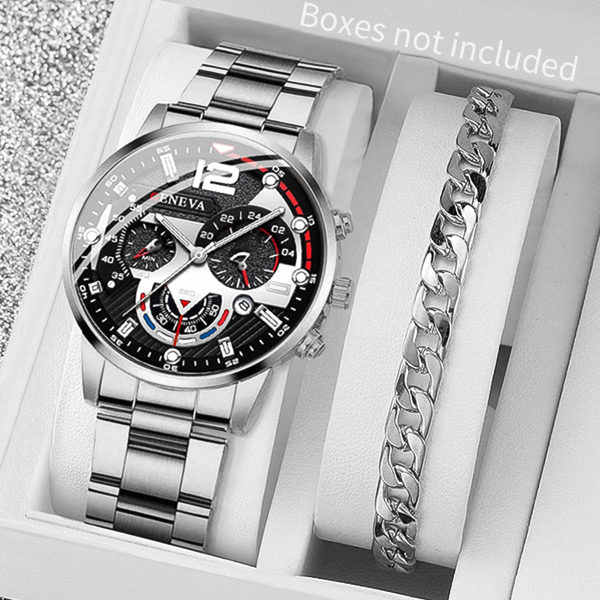 2 PCS Montres Business Homme Bracelet Acier Mode Montre Analogique Quartz Homme Ensemble Bracelet Relogio Masculino Reloj Hombre (Sans boîte)