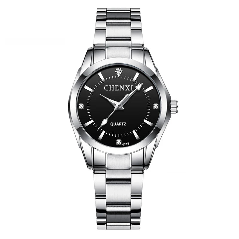 CHENXI 021B Women's Watch Simple Design Luxury Stainless Steel Women Quartz Wristwatch Rhinestone Dial Watches Gift for Ladies