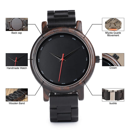 BOBO BIRD Montre en Bois Hommes Femmes Ébène Minimaliste Montre-Bracelet Mouvement Japonais Quartz Relogio Masculino Montres Personnalisées