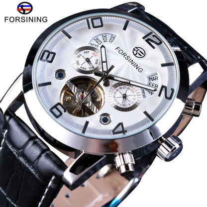Montre mécanique automatique Forsining Tourbillon Fashion Wave noire et dorée multifonction pour homme, marque de luxe de qualité supérieure
