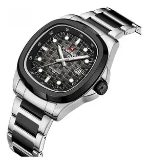 Montre-bracelet de sport NAVIFORCE pour hommes, à quartz, en acier inoxydable, lumineuse, avec calendrier, cadran carré, pour affaires