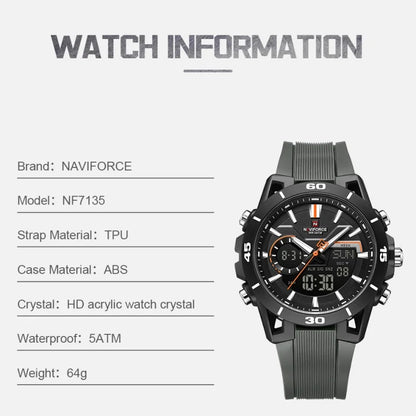 NAVIFORCE Montre Homme Double Affichage Étanche 50M Compte à Rebours Chronographe Réveil Montre-bracelet de Sport Tendance NF7135