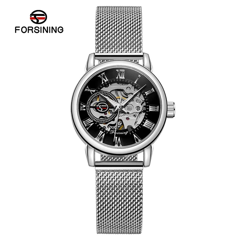 Forsining 099L Montre squelette élégante et tendance pour femmes, nouvelles montres-bracelets mécaniques de luxe en or rose pour dames