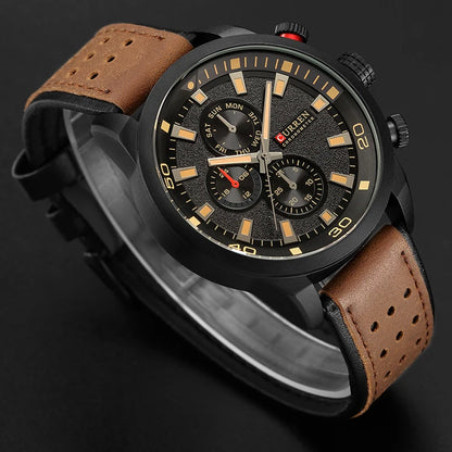 CURREN 8250 Montre Homme Étanche Décontractée à Trois Aiguilles Bracelet en Cuir Respirant