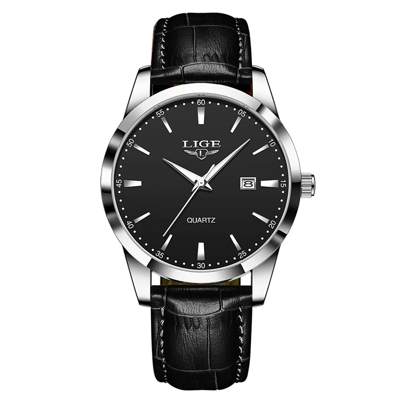 Montre LIGE Bracelet en cuir Mode Montres Homme Quartz Militaire Montres-bracelets