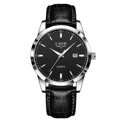 Montre LIGE Bracelet en cuir Mode Montres Homme Quartz Militaire Montres-bracelets
