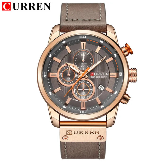 CURREN 8291 Montre Bracelet Homme Quartz Chronographe Cuir Décontracté Militaire Sport Mode Gentleman