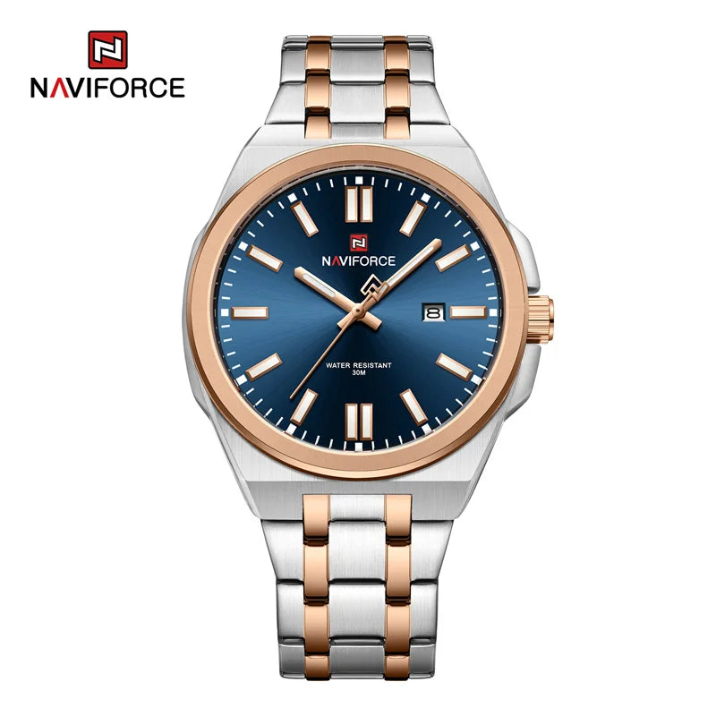 Montre à quartz NAVIFORCE pour hommes, de luxe, pour affaires, lumineuse, en acier inoxydable, étanche, calendrier, montre-bracelet, Reloj Hombre