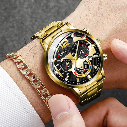 2 PCS Montres Business Homme Bracelet Acier Mode Montre Analogique Quartz Homme Ensemble Bracelet Relogio Masculino Reloj Hombre (Sans boîte)