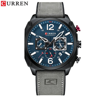 CURREN 8398 Six-Hand Calendar Leather Strap Watch