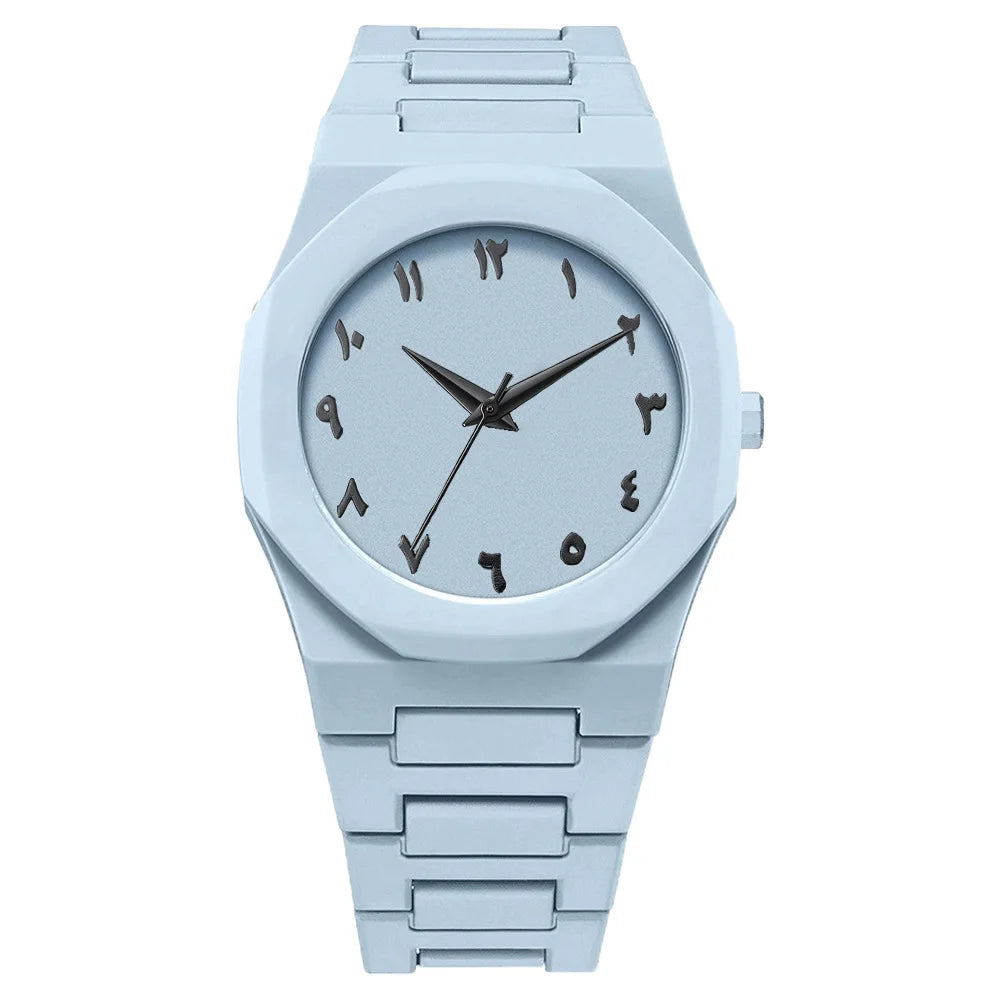 Men's quartz watch with Arabic numeral dial and black strap