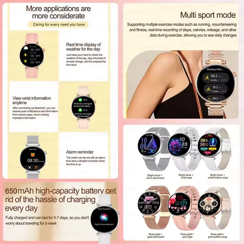 2026 New Women AI Smart Diagnosis Smart Watch HRV+ECG Uric Acid Blood Oxygen Health Monitor IP68 Waterproof Sports Smart Watches