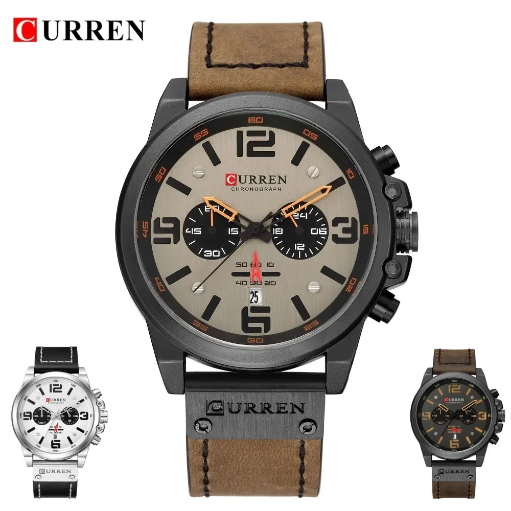 CURREN 8314 Business Leather Strap 6-Hand Calendar Watch