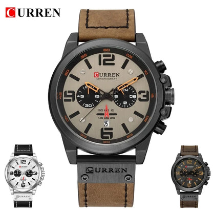 CURREN 8314 Business Leather Strap 6-Hand Calendar Watch