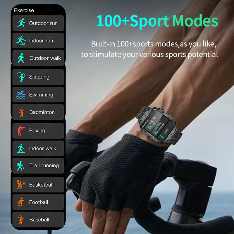Montre Intelligente Homme Militaire Extérieur Sport Santé Moniteur Appel Bluetooth Assistant Vocal Étanche Pour Android IOS Montre Connectée