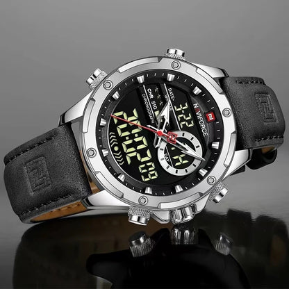 Montre NAVIFORCE pour Hommes Double Affichage Marque de Luxe Sport Décontracté Chronographe Réveil Étanche Bracelet en Cuir montre homme Reloj