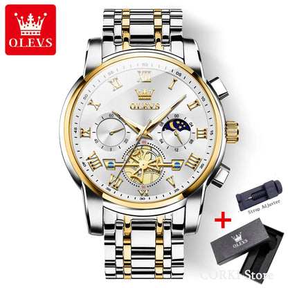 OLEVS 2859 Montre de luxe étanche en acier inoxydable à quartz pour hommes Chronographe Lumineuse Montres-bracelets pour hommes Relojes Para Hombre