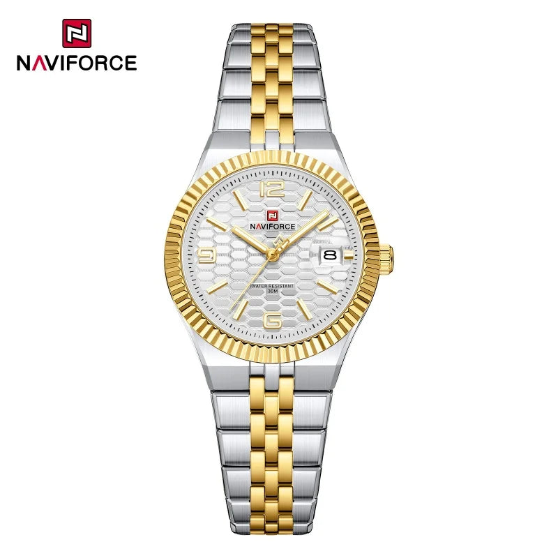 NAVIFORCE Montre de sport pour femmes, haute qualité, étanche, en acier inoxydable, horloge romantique, montre-bracelet à quartz pour dames, Reloj Mujer