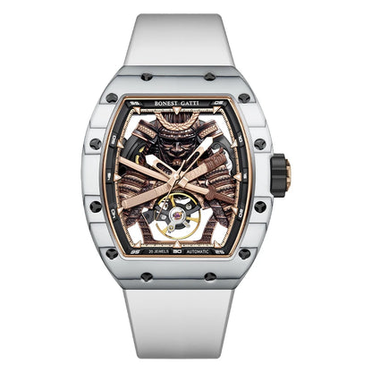 BONEST GATTI Montre-bracelet mécanique à mouvement automatique pour hommes, cadran squelette Warrior grand format, verre saphir