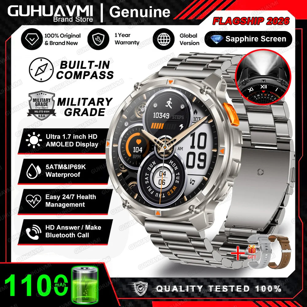 Montre connectée 2026 New T-Rex3 Pro 1100mAh Batterie GPS 5ATM Étanche Sport Course Extérieur Boussole Militaire