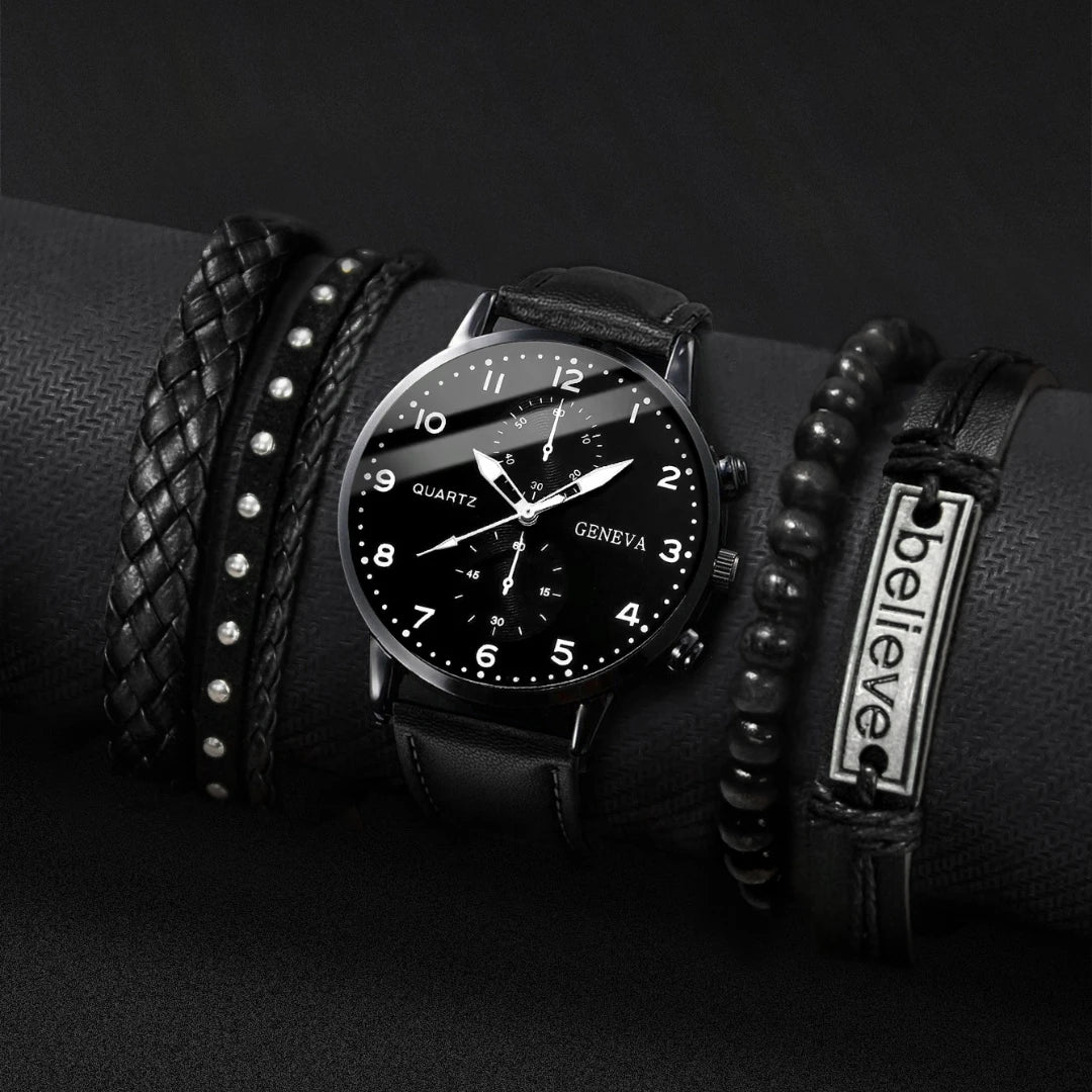 Lot de 5 montres-bracelets à quartz pour homme avec cadran arabe et bracelet en cuir (sans boîte)