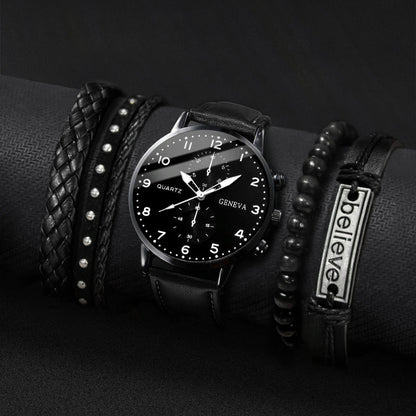 Lot de 5 montres-bracelets à quartz pour homme avec cadran arabe et bracelet en cuir (sans boîte)