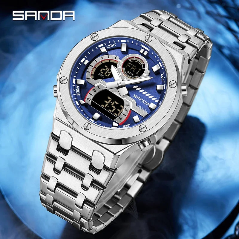 SANDA Multifunction Chronograph LED Stainless Steel Watch
