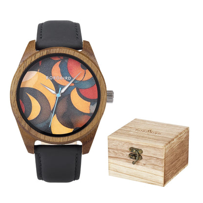 BOBOBIRD Wooden Quartz Watch for Men Black Leather Strap Walnut Wood Wristwatch with Gift Box for Men 2025 New Arrival